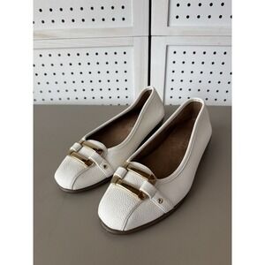 Aerosoles Sherbet Womens 8.5M White Pebble Buckle Slip On Ballet Style Shoes